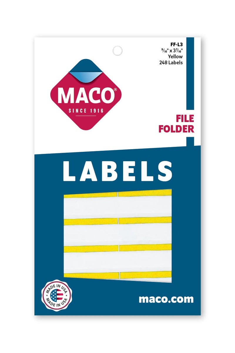 Maco Yellow File Folder Labels, 9/16 x 3-7/16 Inches, 248 Per Box (FF-L3) - Image 3